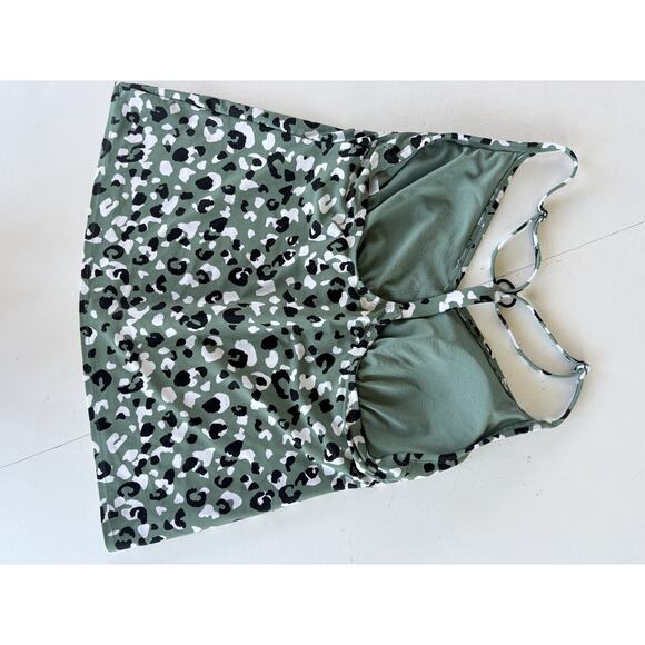 Kona Sol women's Tankini Swim Top Large 12-14 Green Leopard - Picture 4 of 4